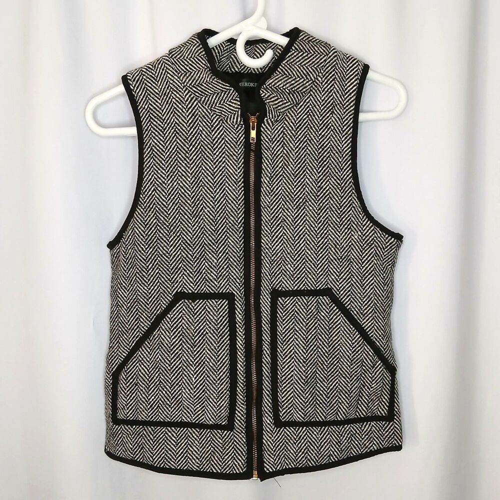 Merokeety Herringbone Vest Quilted Puffer Pockets Outerwear Lined Zip Womens XS